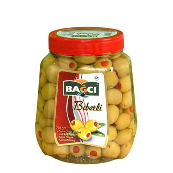 Bagci Yesil Zeytin Biberli - Grüne Oliven gefüllt mit Paprika PET 700 g